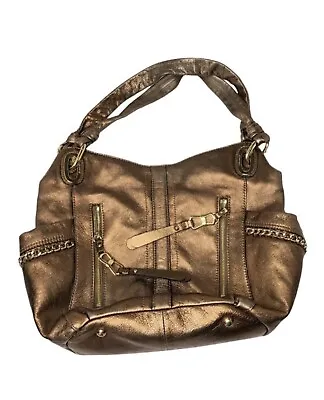 B Makowsky Alice Leather Bronze/Copper Metallic Hobo Handbag • $29.99