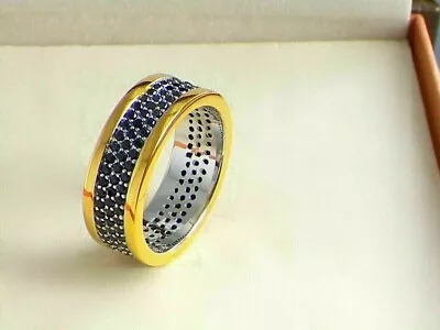2Ct Round Simulated Sapphire Men's Wedding Ring 14k Yellow Gold Plated Silver • $90.74