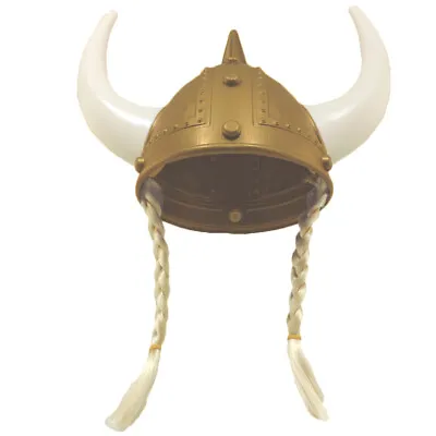 Adult Viking Helmet Gold With Blonde Braids & Horns • $16.99