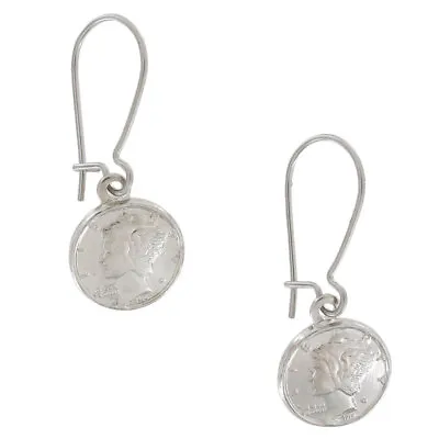 Vintage Miniature USA Mercury Dime Coin Pierced Earrings Silver Tone Dangle 1  • $9.59