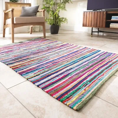 Chindi Rag Rug Handmade Multicoloured Rug 100% Sustainable Recycled Materials • £10.99