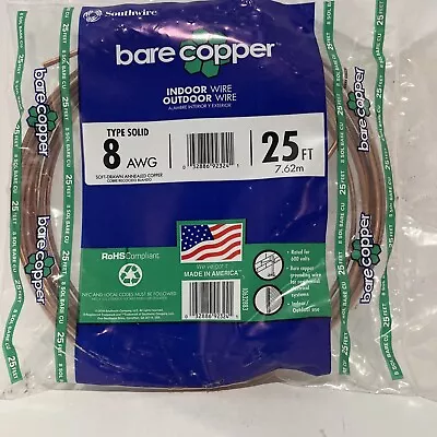 Southwire Bare Copper Wire 8 AWG 25ft Made In USA • $21.95