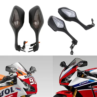 Pair LED Turn Signal Integrated Rearview Mirrors Fit For Honda CBR1000RR 08-16 • $44.99