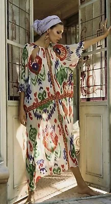 ZARA Long Semi Sheer Floral Printed Chiffon Kaftan Cover Up Oversized 16-18 • $42.26