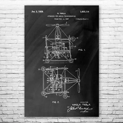Nikola Tesla Flying Car Patent Poster Print 12 SIZES Engineer Gift Pilot Gift • $12.95