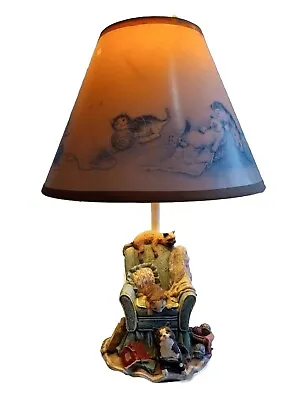 Vintage Lamp Playful Cats Kittens On Armchair Original Shade • $48