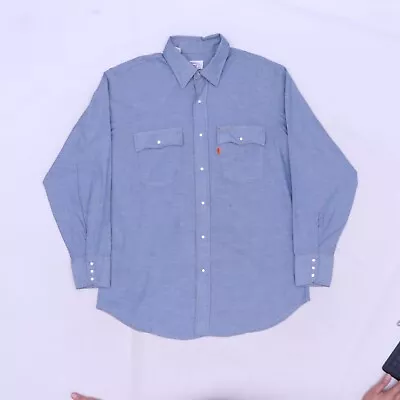 C3939 VTG Levi's Orange Tab Embroidery Pearl Snap Chambray Shirt Made In USA L • $19.99