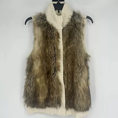 NEW Michael Michael Kors Faux Fur Knit Vest Cream Sleeveless Snap Close Size PS • $37.50