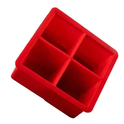 Silicone Large Ice Cube Mold Mould Tray Maker DIY Square 4 Grids Kitchen Bar RED • $0.99