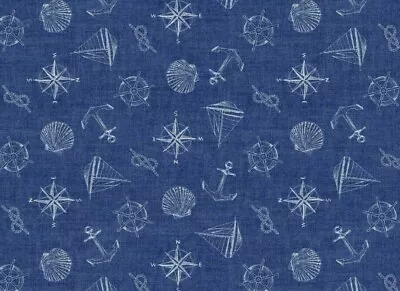 Beach Nautical Boats Sea Shells Navy Blue Pvc Vinyl Table Cloth Dining Party • £7.50