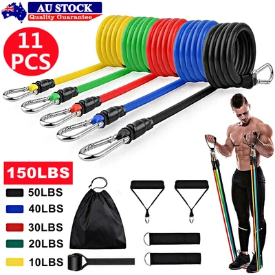 $12.59 • Buy 11pcs Resistance Bands Set Heavy Duty Pilates Yoga Tube Workout Band Fitness Gym