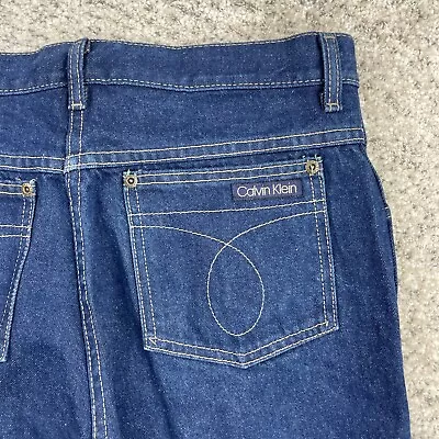 VTG Calvin Klein Jeans Mens 34 33x30 Straight Leg Made In USA Dark Blue Hemmed • $41.22