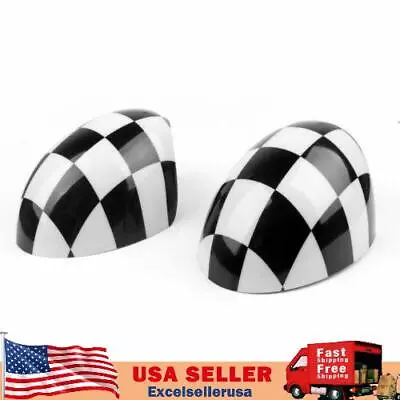 2x Checkered WING Mirror Covers For MINI Cooper R55 R56 R57 Power Fold Mirror US • $32.89