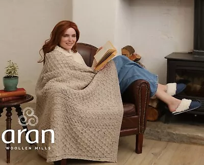 £77.26 • Buy Aran Woollen Mills 100% Natural Wool Cable Knit Adult Blanket Throw Irish Made