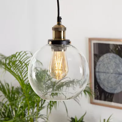 Industrial Ceiling Light Fitting Suspended Pendant Glass Shade LED Filament Bulb • £17.99