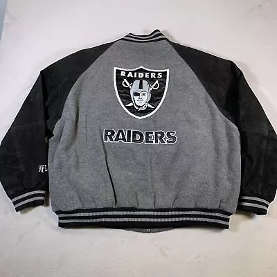 Oakland Raiders Varsity Jacket Adult 2XL XXL Black Gray NFL Football Mens U28 • $99.95