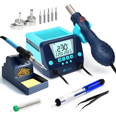 2 In 1 SMD Rework Soldering Iron Station 90W Hot Air Gun Large Screen Auto Sleep • $86.99