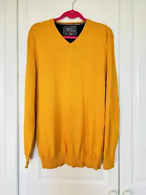 Charles Wilson Knitted Cotton V-Neck Pullover Mustard Size L • £12.99