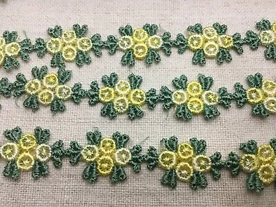 £2.99 • Buy Vintage Floral Fabric Embroidered Ribbon, Trim, Lace, Braid - By The M, Yellow