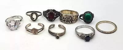 Lot Of 9 925 Silver Rings Assorted Sizes Quartz Garnet Malachite CZ • $9.99