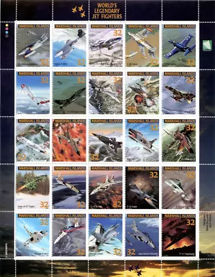 Marshall #Mi636-Mi660 MNH M/S 1995 Legendary Jet Fighters [600 YT613-YT637] • $17.99