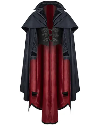 Punk Rave Mens Long Gothic Cloak Coat Jacket Blue Black Red Steampunk Vampire • $227.30
