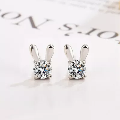 925 Sterling Silver Cute Rabbit Bunny CZ Head Stud Earrings Women Girl Gift UK • £3.36