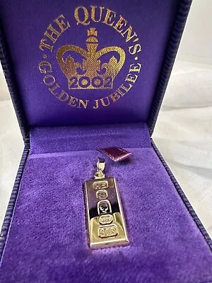 9ct Yellow Gold Ingot 2002 Queens Golden Jubilee Pendant 8 Grams • £350