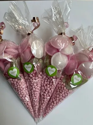 Vegetarian Vegan Pink Sweet Candy Cones Sweets Party Bags Filled Bag Sweet Cone • £6.64