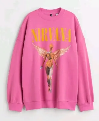 H&M Bright Pink Nirvana Angel Oversized Sweatshirt XXS 8 10 BNWT • £69.99