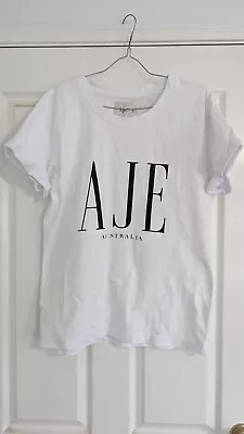 Aje White T-Shirt With Logo - Size S 8/10 • $46