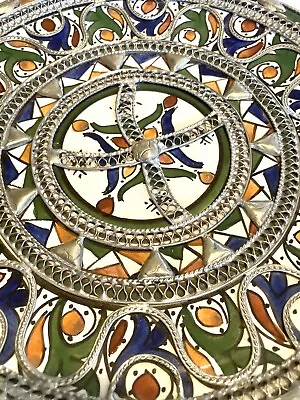 فاس Morocco Vintage 60s SIGNED Plate Mid-Century Studio Pottery Mandala Gilded • $71.20