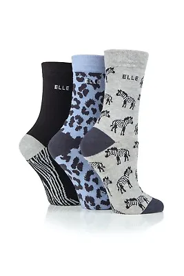 £10.99 • Buy Ladies 3 Pairs Elle Natural Cotton Socks Zebra Blue  UK4-8