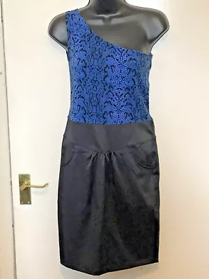 Motel Rocks Dress One Shoulder Blue Black Animal Snake Print Top Size 12 • $16.17