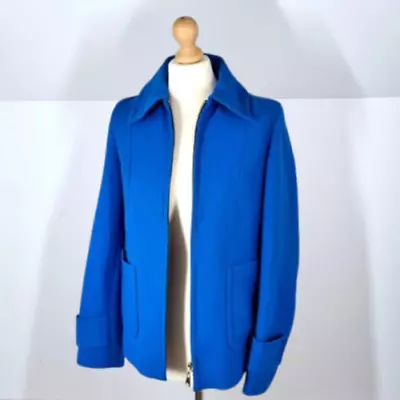 Zara Woman Jacket Royal Blue Blazer Scuba Zip Sporty Bright Pockets Work Small • £15