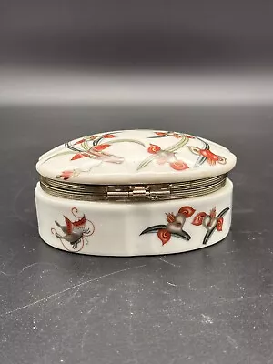 Vintage Neiman Marcus Floral Bird Trinket Box Porcelain And Metal Made In Japan • $19.99