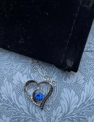 2× Silver Heart Pendant Necklace/ I Love You To The Moon And Back/blue Zircon • £2.99