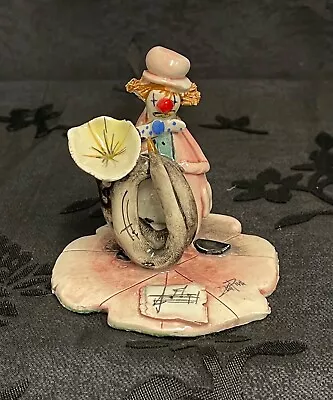 VINTAGE Zampiva Kaolin Clay Clown Musician Figurine W/ Horn & Spaghetti Hair • $21