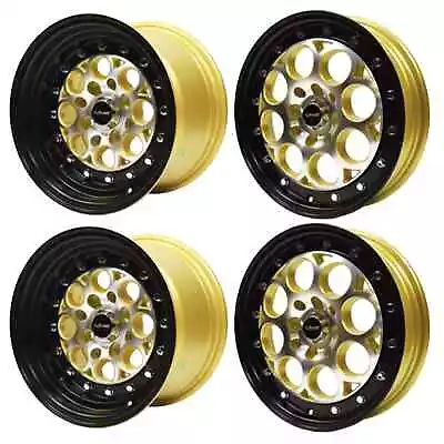 VMS Racing Rear & Front Black Lip Gold Revolver Wheels 15x3.5 & 13x8 4X100 +20 • $779.95