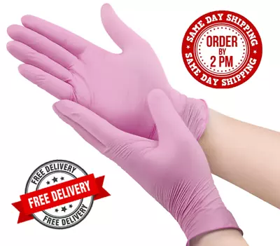 Nitrile Gloves Pink Latex Free Powder Free Disposable (box 100) Examination • £9.99