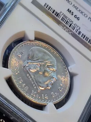 Mexico 1948Mo Peso NGC MS66 Morelos • $12