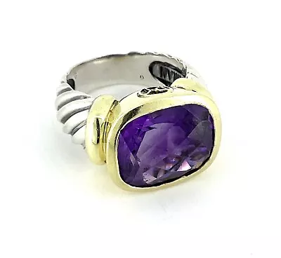 David Yurman Noblesse 14k Gold & Sterling Silver Amethyst Ring - Size 6 • $199