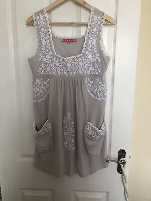 Grey Knee Length Dress With Embroidery And Crochet Detail Size M • £15