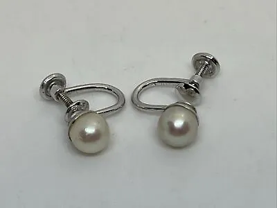 Sterling Silver Van Dell Earrings Screw Back Faux Pearl Vintage Beautiful • $19.99