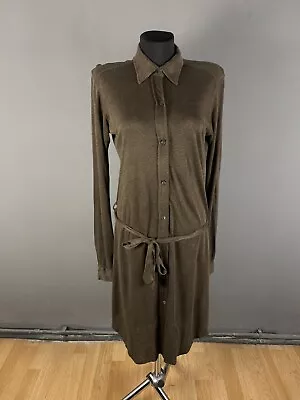 Majestic Paris Dress Button Up WomensLong Sleeve Linen Brown Size 1 • $28