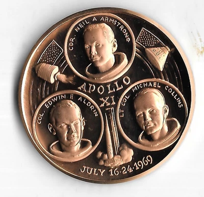 $6 • Buy 1969 Apollo XI Bronze Proof Medal , Made In Canada  - BU                  (VA10)