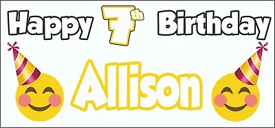 Emoji Themed Personalised 7th Birthday Banner X2 Party Decorations ANY NAME • £7.95