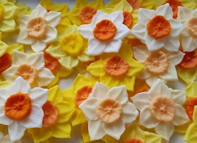 24 Daffodils 3cms Large Spring Flower Edible Cup Cake Topper Sugar Icing VEGAN • £5.75