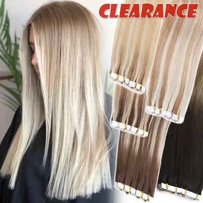 THICK Russian Tape In Human Hair Extensions Real Remy Skin Weft Full Head Ombre# • £20.44