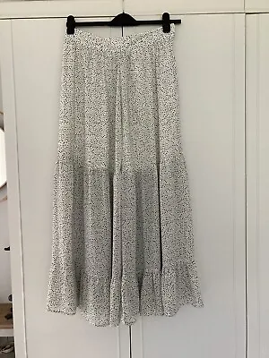£13.99 • Buy H&M Size 14 Black & White Polka Dot Summer Spotted Tiered Maxi Skirt Half Lined